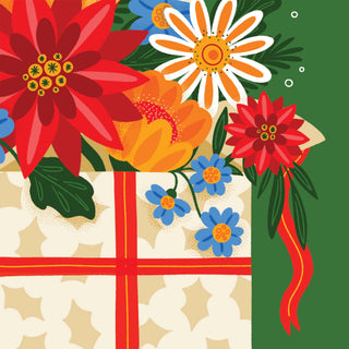 Happy Holidays Floral Present Christmas Card