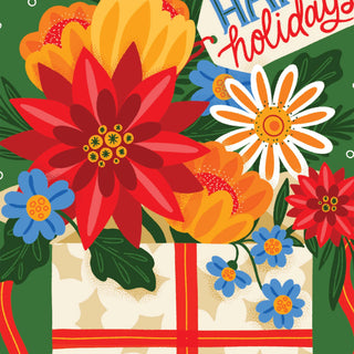 Happy Holidays Floral Present Christmas Card